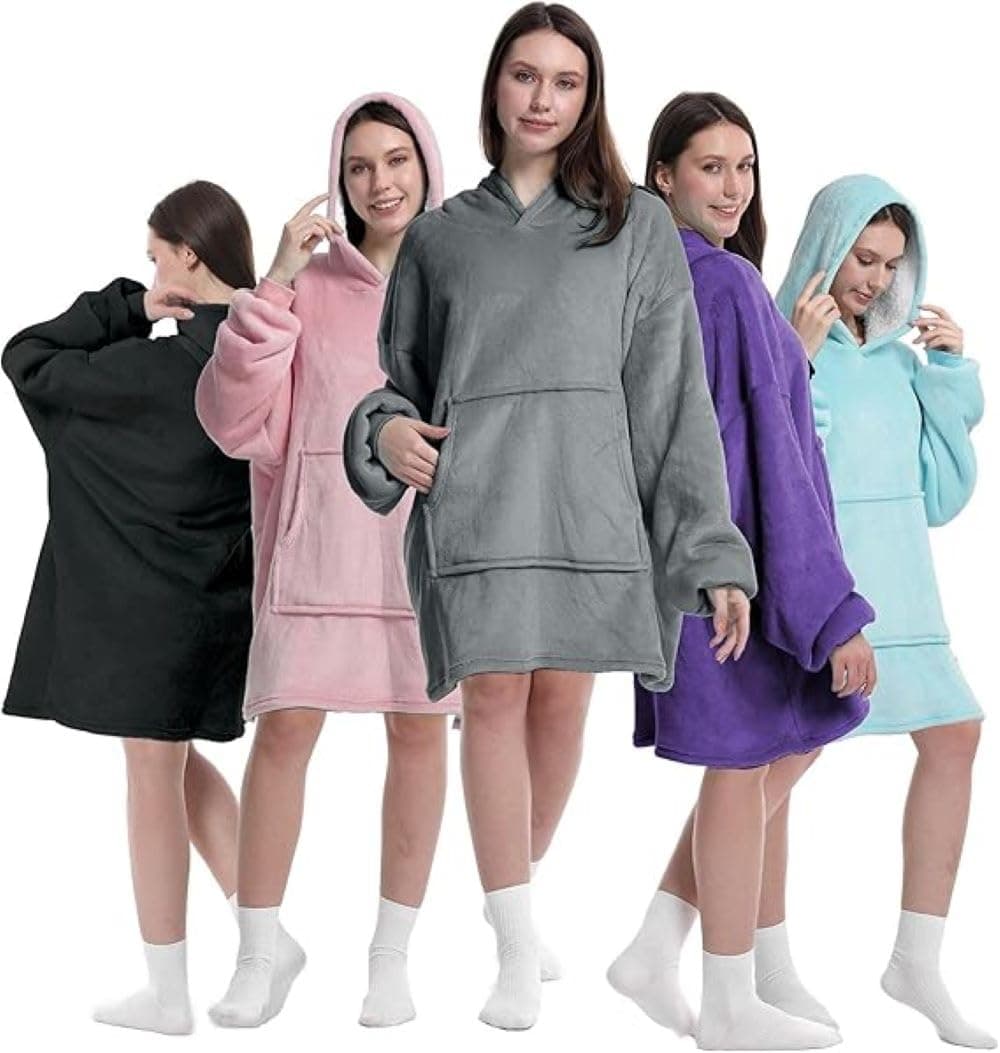 Roe Tenpo Wearable Blanket Hoodie, Oversized Hoodie for Women and Men, Thick and Ultra Soft Flannel Sherpa Blanket with Sleeves and Giant Pocket, Grey