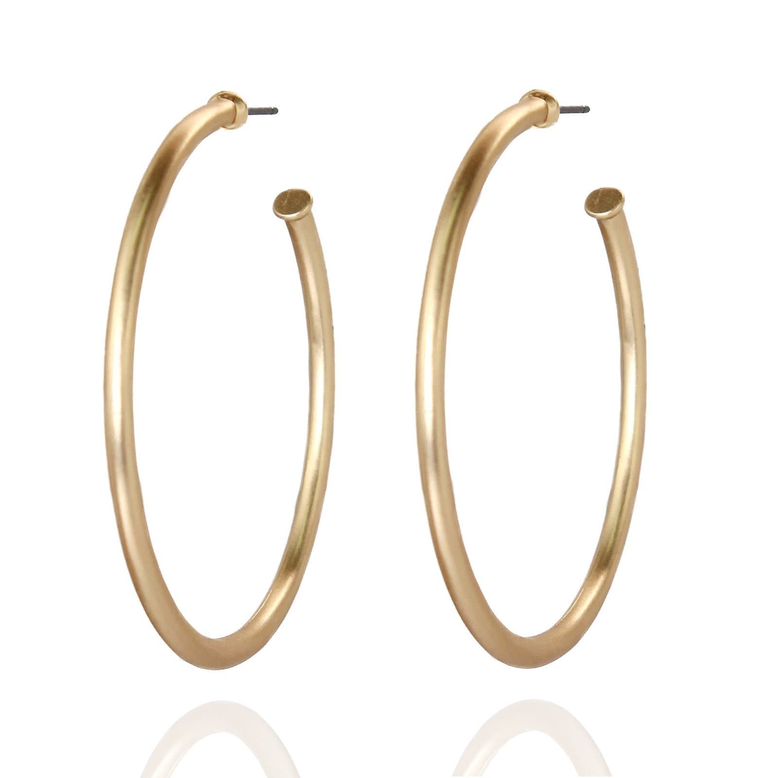 Classic Gold Hoop Earrings for Women Basic Trendy Tubular Open Round Matte Gold Silver Hoops, 2 Inches