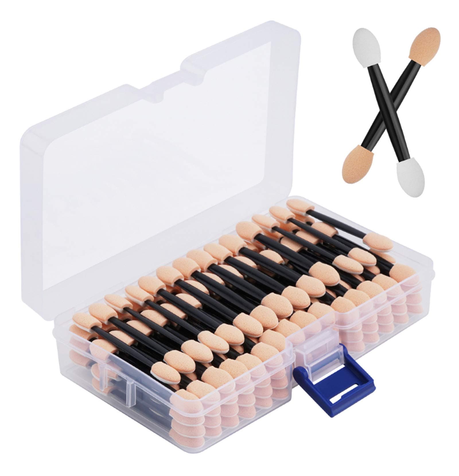 120PCS Disposable Dual Sides Eye Shadow Sponge Applicators with Container, 2.44' Length Eyeshadow Brushes Makeup Applicator Black
