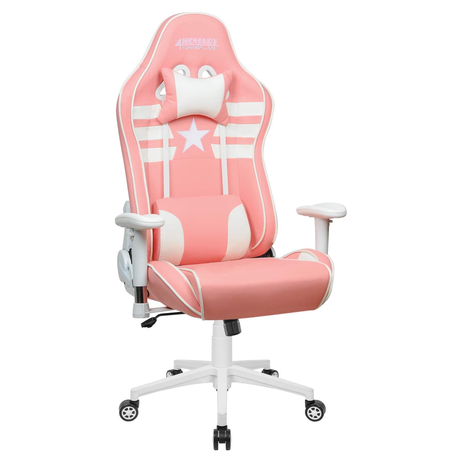 Gaming Chair,High Back Ergonomic Style Racing Chair Leather 180 Degree Reclining Computer Chair 360 Degree Swivel Adjustable Office Chair Footrest Pink, Headrest Lumbar Support