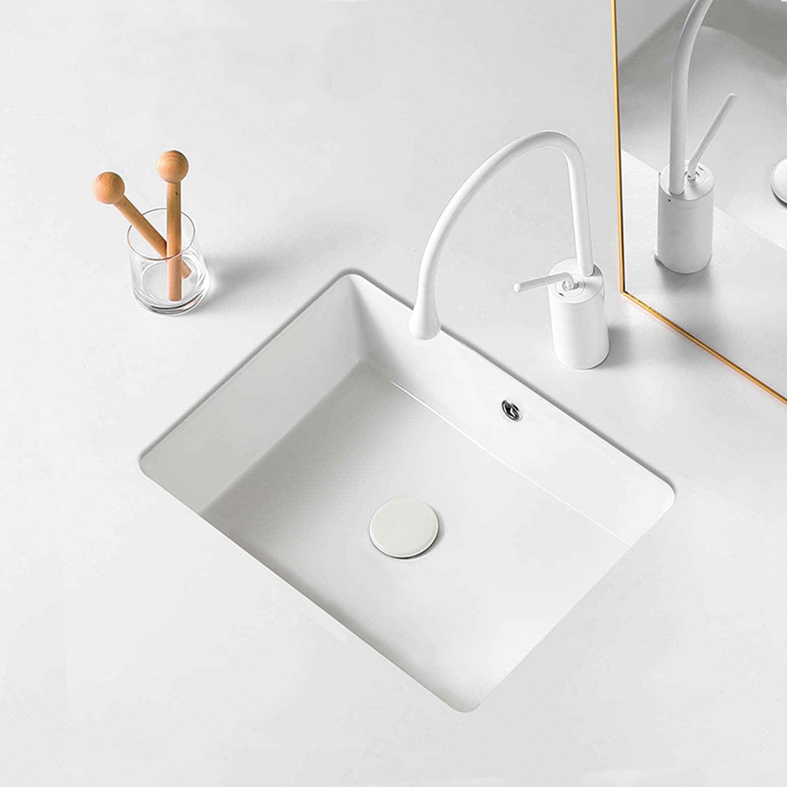 17-Inch Undermount Bathroom Sink, White Ceramic Rectangular Vanity Sink with Overflow, Modern Under Counter Lavatory Basin for Bathroom Vanity, UB-06