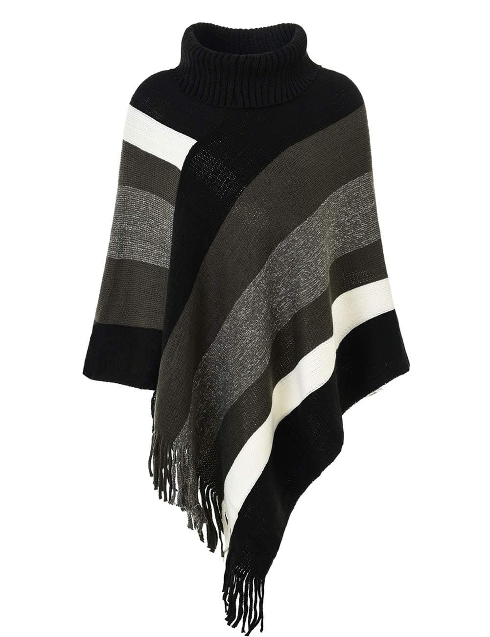 Ferand Women's Striped Poncho Sweater Cozy Knit Fringe Shawl Wraps for Fall Winter
