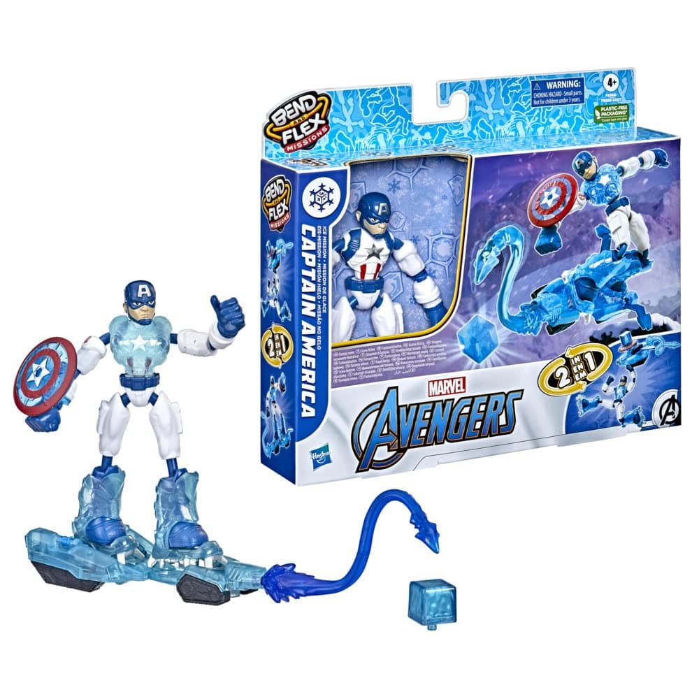 Marvel Avengers Bend and Flex Missions Captain America Ice Mission Figure, 6-Inch-Scale Bendable Toy with 2-in-1 Accessory, Ages 4 and Up