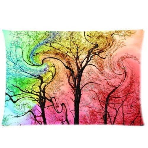 Decorative Colorful Abstract Psychedelic Trippy Tree Art Throw Pillow Case Zippered Pillow Cover Rectangle Soft Pillowcase 20"x 30" Inch