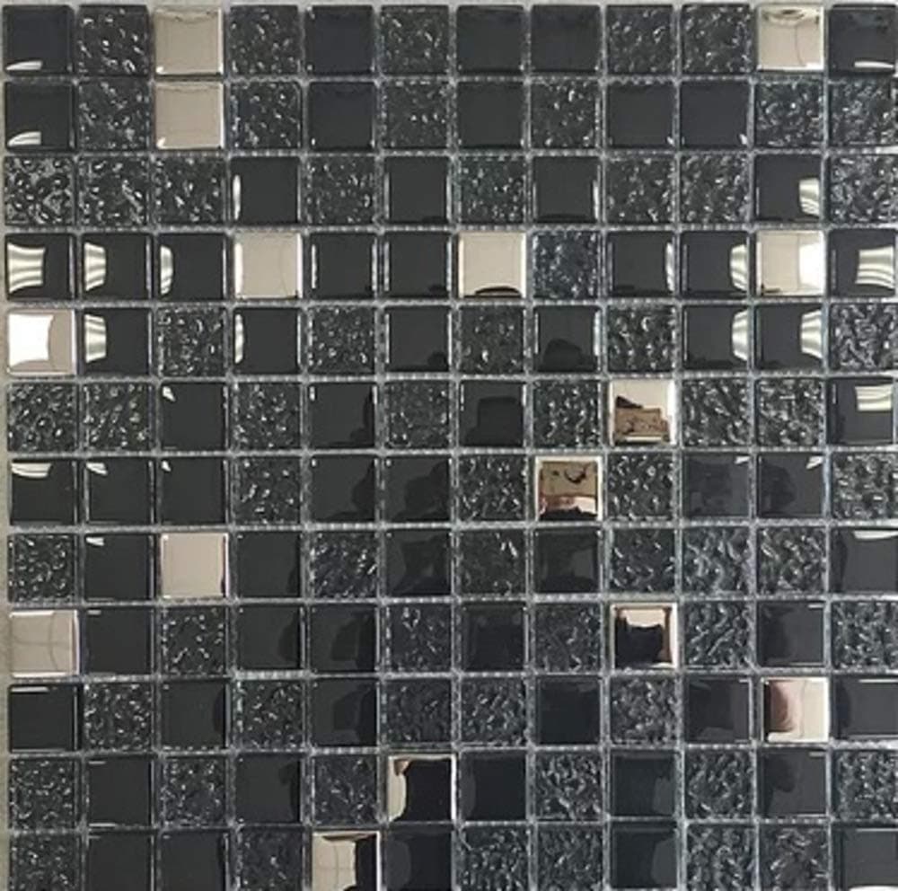 Marble 'n things Cosmic - 1"x1"x8mm Black Glass Mosaic Tile
