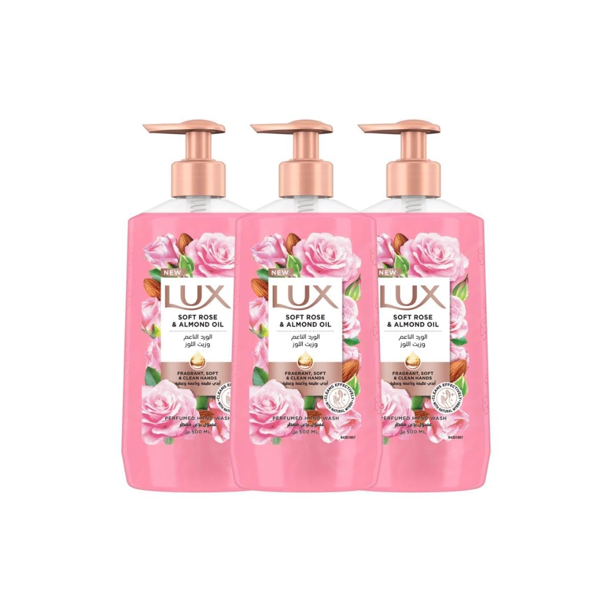 Perfumed Liquid Hand Wash, Soft Rose, with Almond Oil & Glycerin, for Fragrant, Soft and Clean Hands, 500ml x 3
