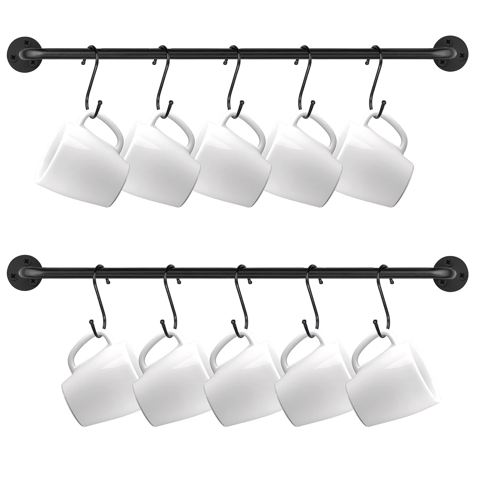 Coffee Mug Wall Rack, Coffee Cup Holder Wall Mounted, Mug Racks for Wall, Mug Wall Rack, Mug Holder Wall, Set of 2, Black (Black)