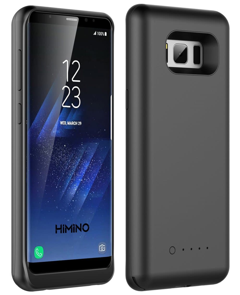 Galaxy S8 Plus Battery Case, Himino 8000mAh Extended Battery Charger Case Rechargeable Power Bank Battery Charging Case for Samsung Galaxy S8 Plus(Gold) (Black)