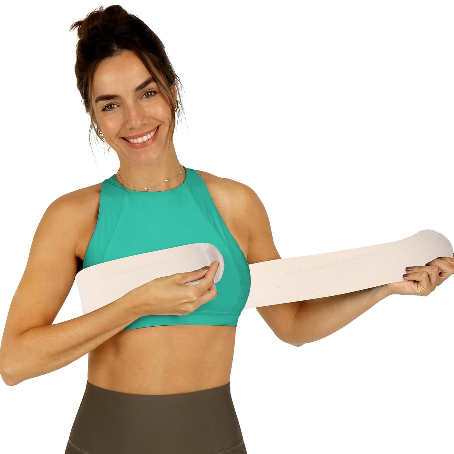 Post Op Breast Augmentation Band | Breast Implant Chest Brace For Women | Compression Wrap Post Surgery Bra Belt | No Bounce Stabilizer Strap | Sport Bra Alternative For Running Working Out One Size