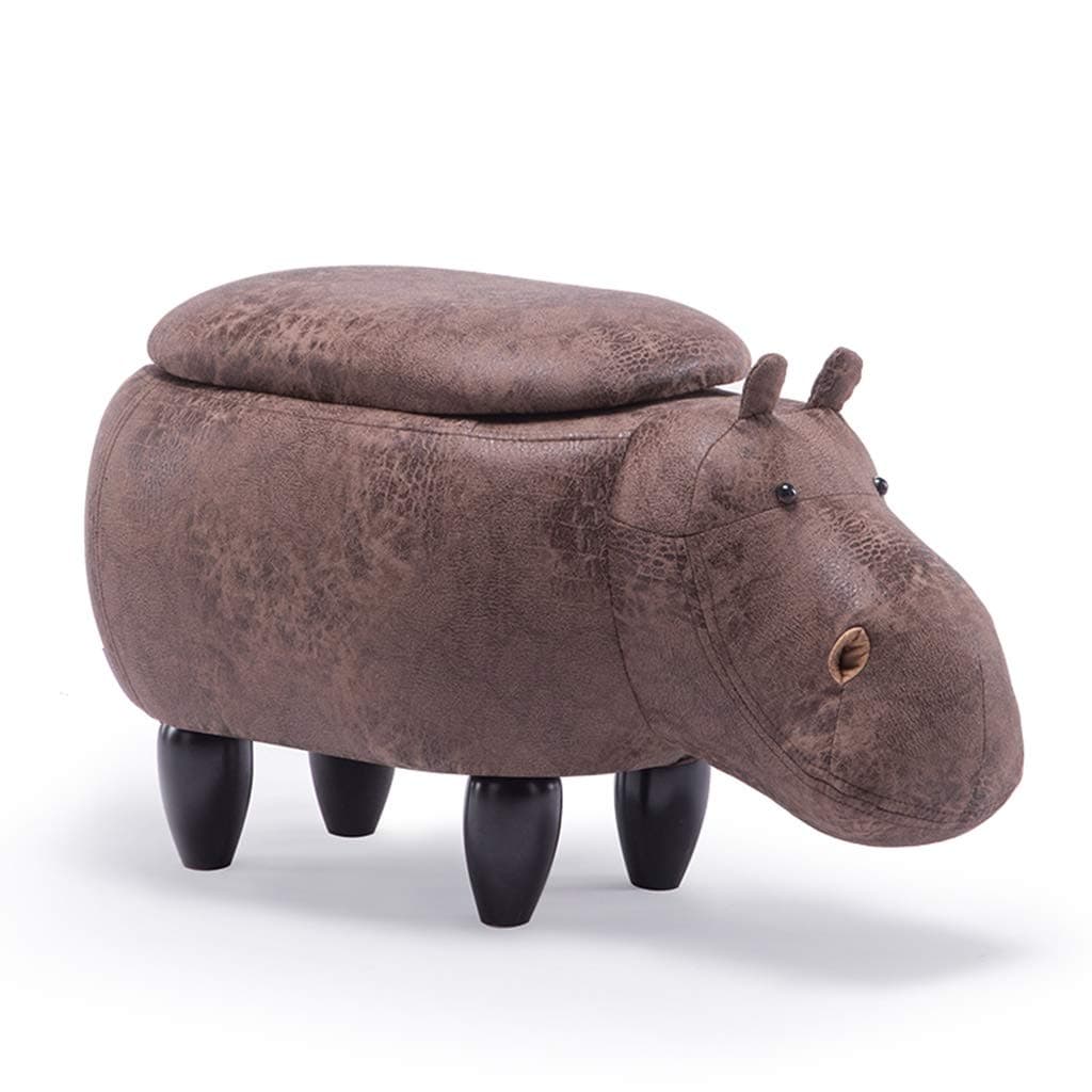 BHL Creative Pouf Ottoman Hippo Shape Design, Storage Ottoman with Wood Legs, Storage Chest for Bedroom Living Room (Color : Brown-1, Size : B)