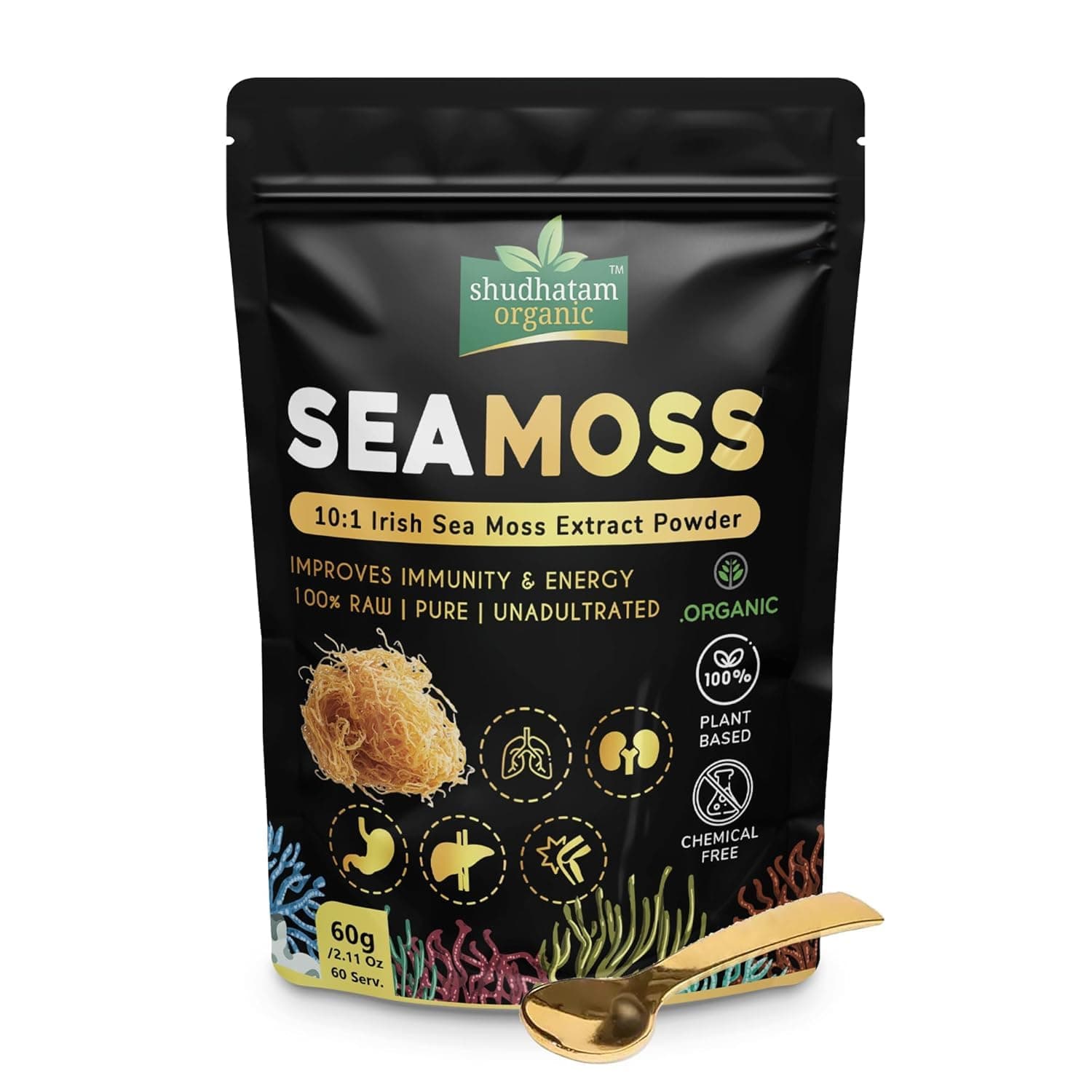 SO Irish Sea Moss Extract Powder | 90+ Mineral Nutrients and Vitamins | FDA GMP ISO ORGANIC Certified | Good for Skin Thyroid & Immunity (60g)
