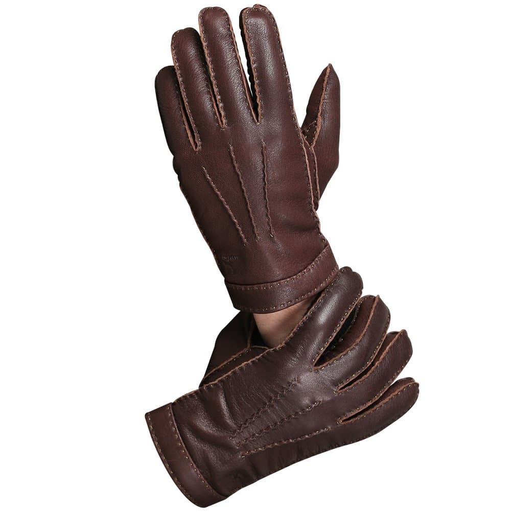 Mens Deerskin Leather Drivers Gloves with Wool Lining, Brown, Large