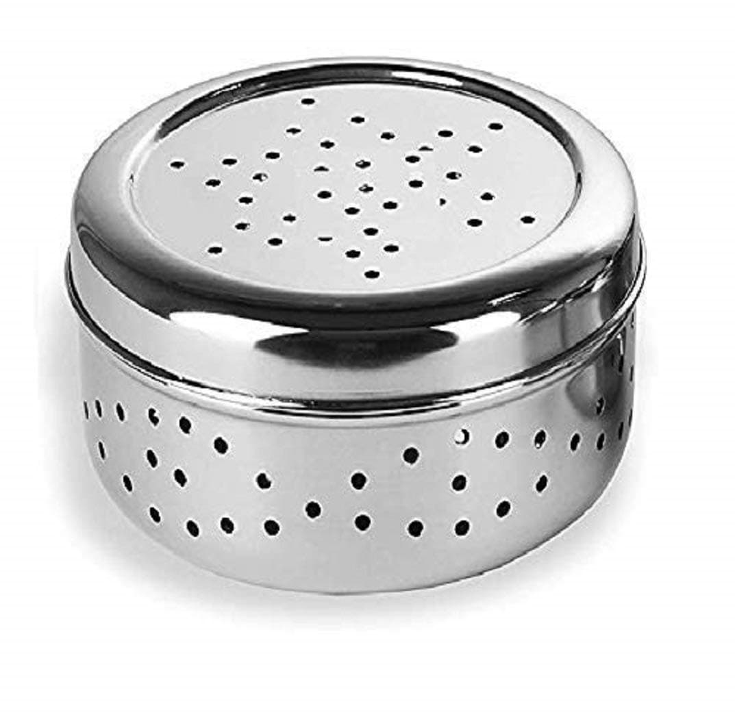 Devera Stainless Steel Green Coriander Storage Box Curry Leaves Box Set, Sprouts with air Ventilation Food containers Silver Dabba Flat Box Steel Dabba (dhaniya dibba) (800 ml)