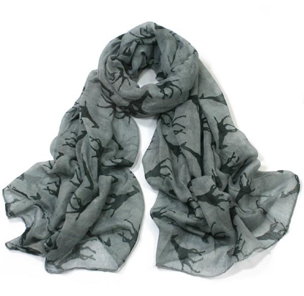 Giraffe Print Soft Celebrity Scarf Animal Fashion Large Long Shawl Scarves Available in Red Black Pink Yellow and Grey (Grey)