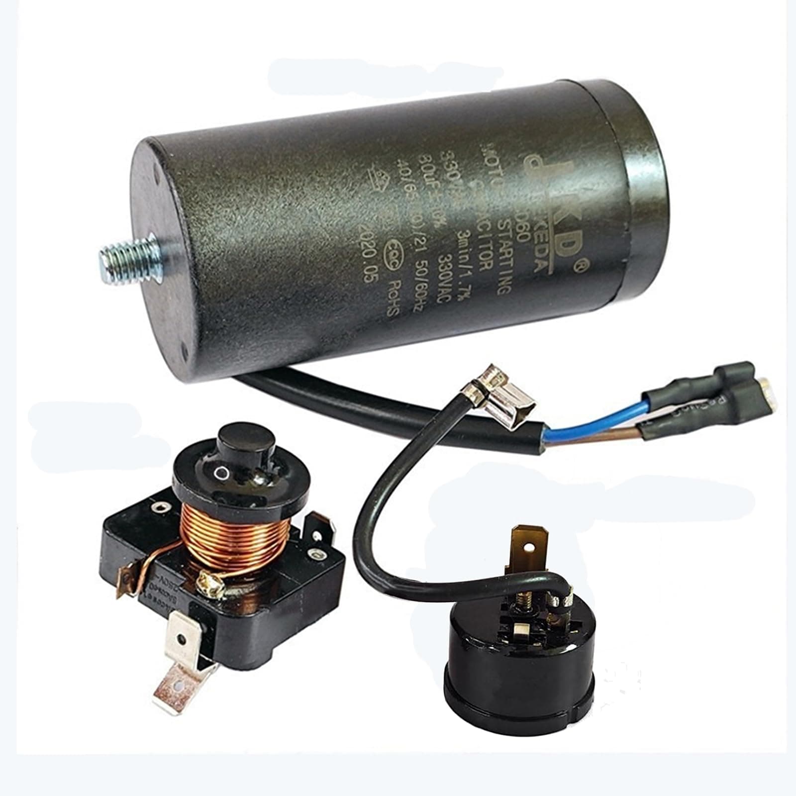 QL2-7.1 Refrigerator Compressor Starter Relay + 1/2hp Round Protector + 80uf Capacitor Replacement Accessories