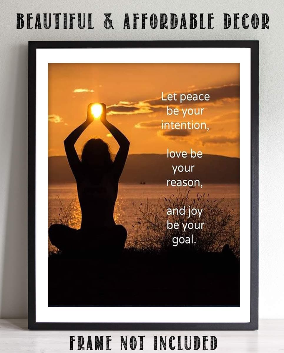 Peace, Your Intention - Inspirational Wall Decor, Motivational Sunset Yoga Pose Wall Art Print, Uplifting Home Decor, Office Decor, or Studio Decor. Inspiration for Peace and Harmony! Unframed - 8x10