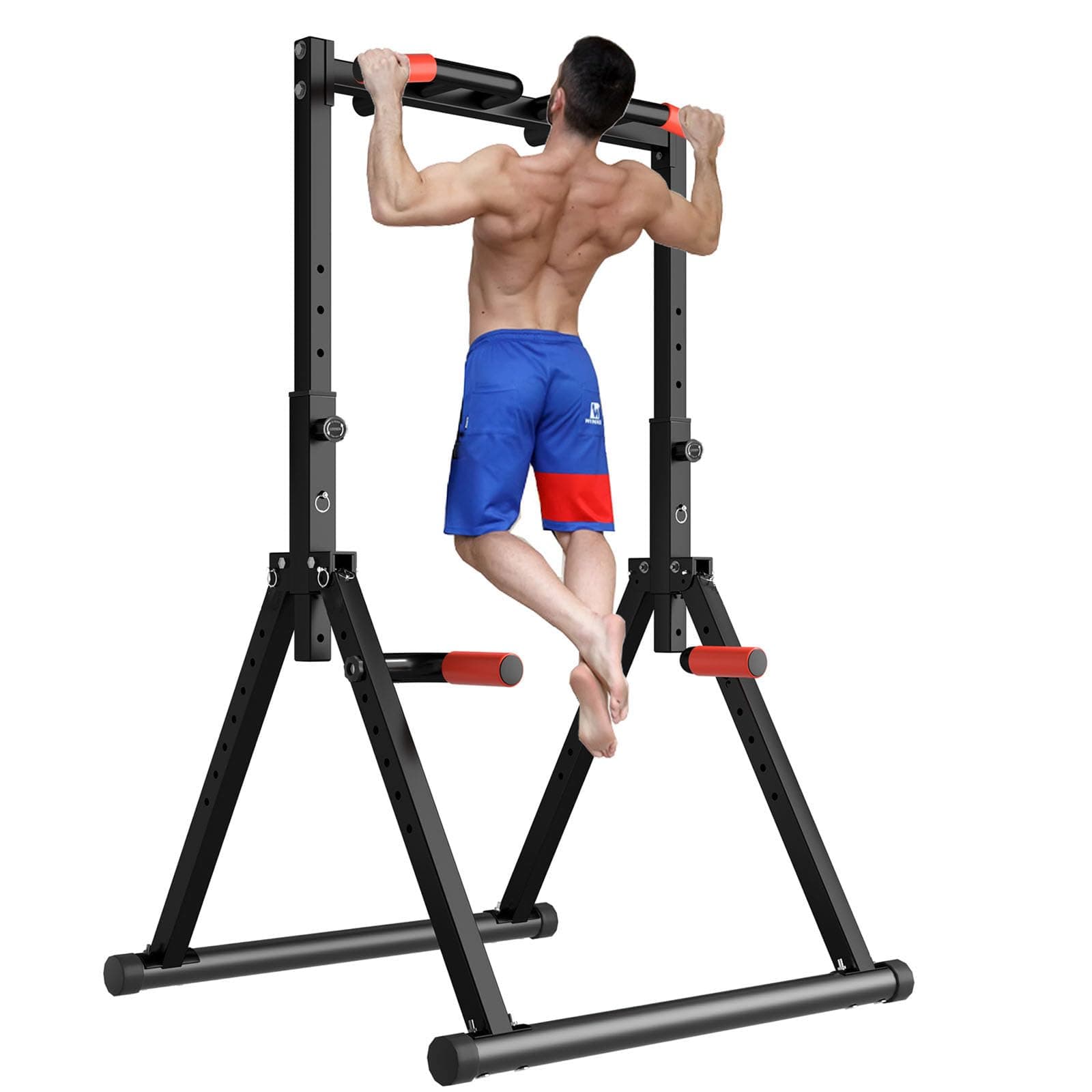 DOBESTS Foldable Power Tower Dip Station Pull Up Bar Station Adjustable Multifunction Fitness Tower Station Training Equipment Home Outdoor, Stable Triangular Structure