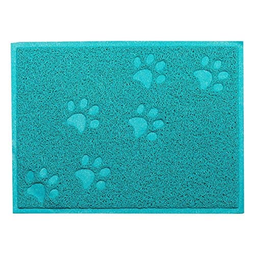 Pet Dish Dinner Bowl Mat Blanket PotPor Paw-Shaped Embossed Grass-Like Material(PVC)30x40x0.8cm for Cat Dog (Aqua Blue1)