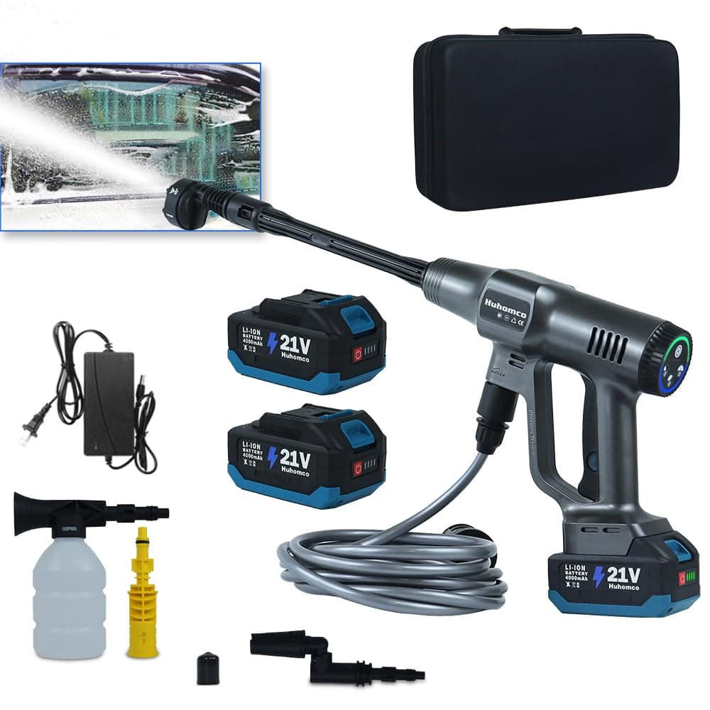 Huhomco Portable Cordless High Pressure Washer 2900 PSI Brushless Gray Power Washer with 2 x 4.0Ah Batteries & Charger, Power Level Power Washer for Car, Yard