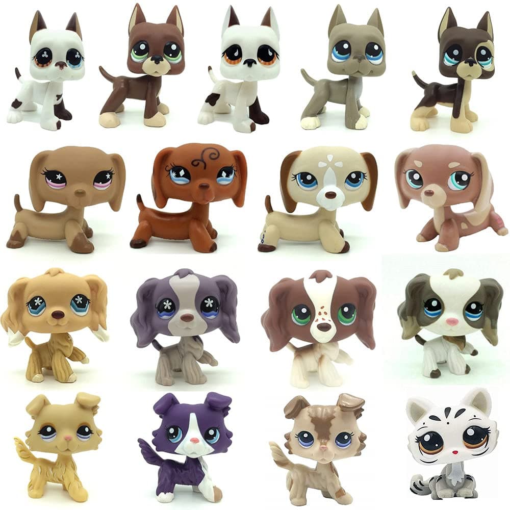 Random 6PCS Rare lps Shorthair Cat and Collie Lot lps Cats and Dachshund Dogs Collie Cocker Spaniel Great Dane Husky Figure Toy Lot Mini Shop Pet Littlest Pet Shop Toy(Random 6PCS Random Box)