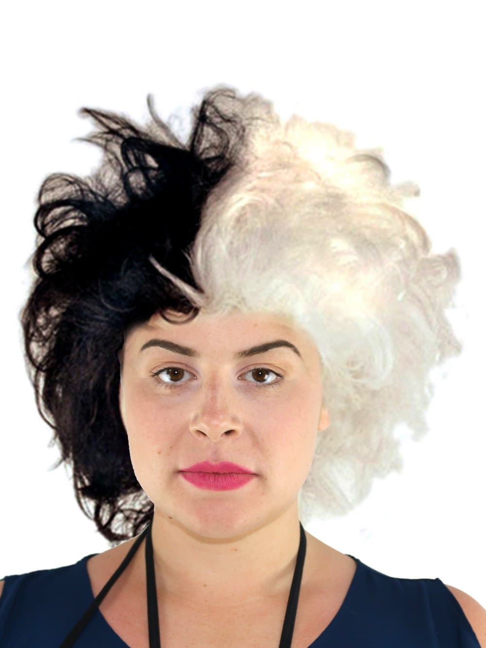 Half Black Half White 2 Tone Halloween Cosplay Costume Wig, Cruella Deville Wig for Women and Girls