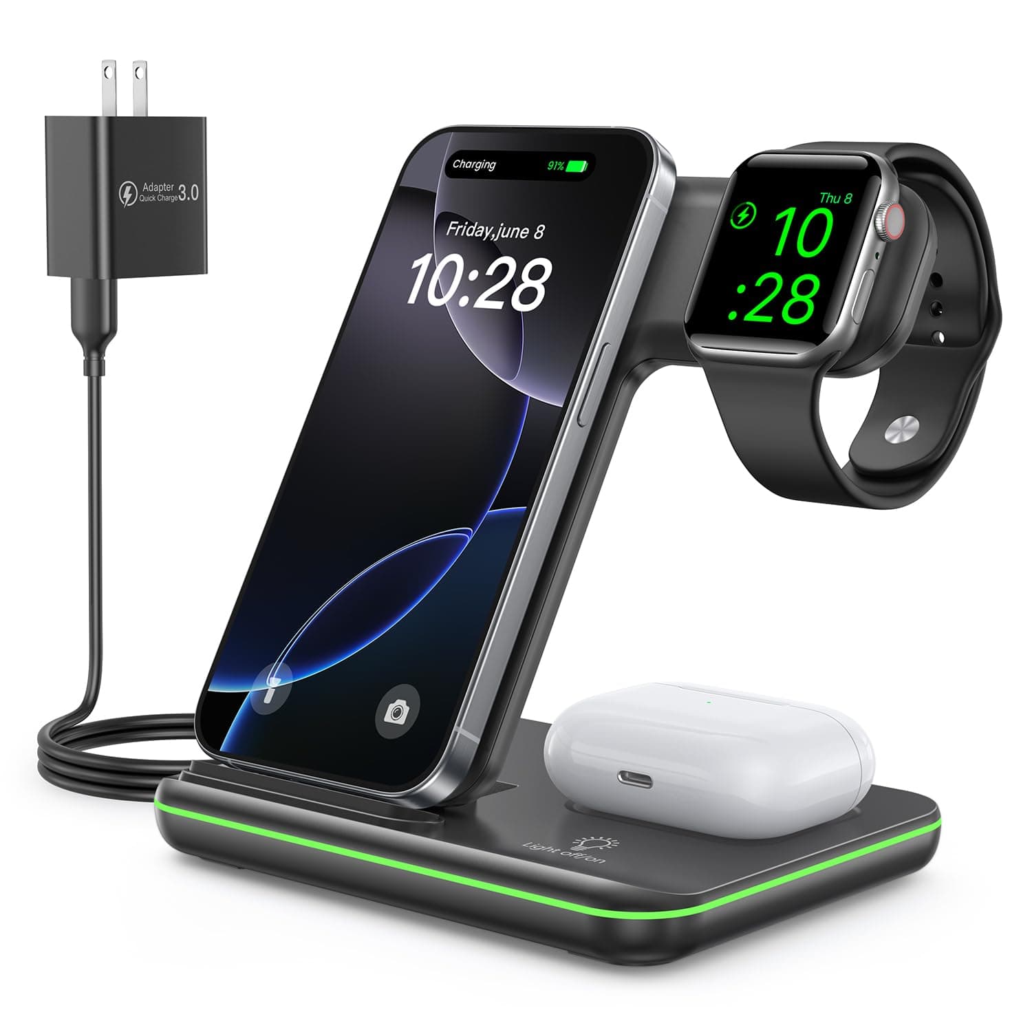WAITIEE Wireless Charger, 3 in 1 Qi-Certified 15W Fast Charging Station for Apple iWatch Series 5/4/3/2/1,AirPods, Compatible with iPhone 11 Series/XS MAX/XR/XS/X/8/8 Plus/Samsung