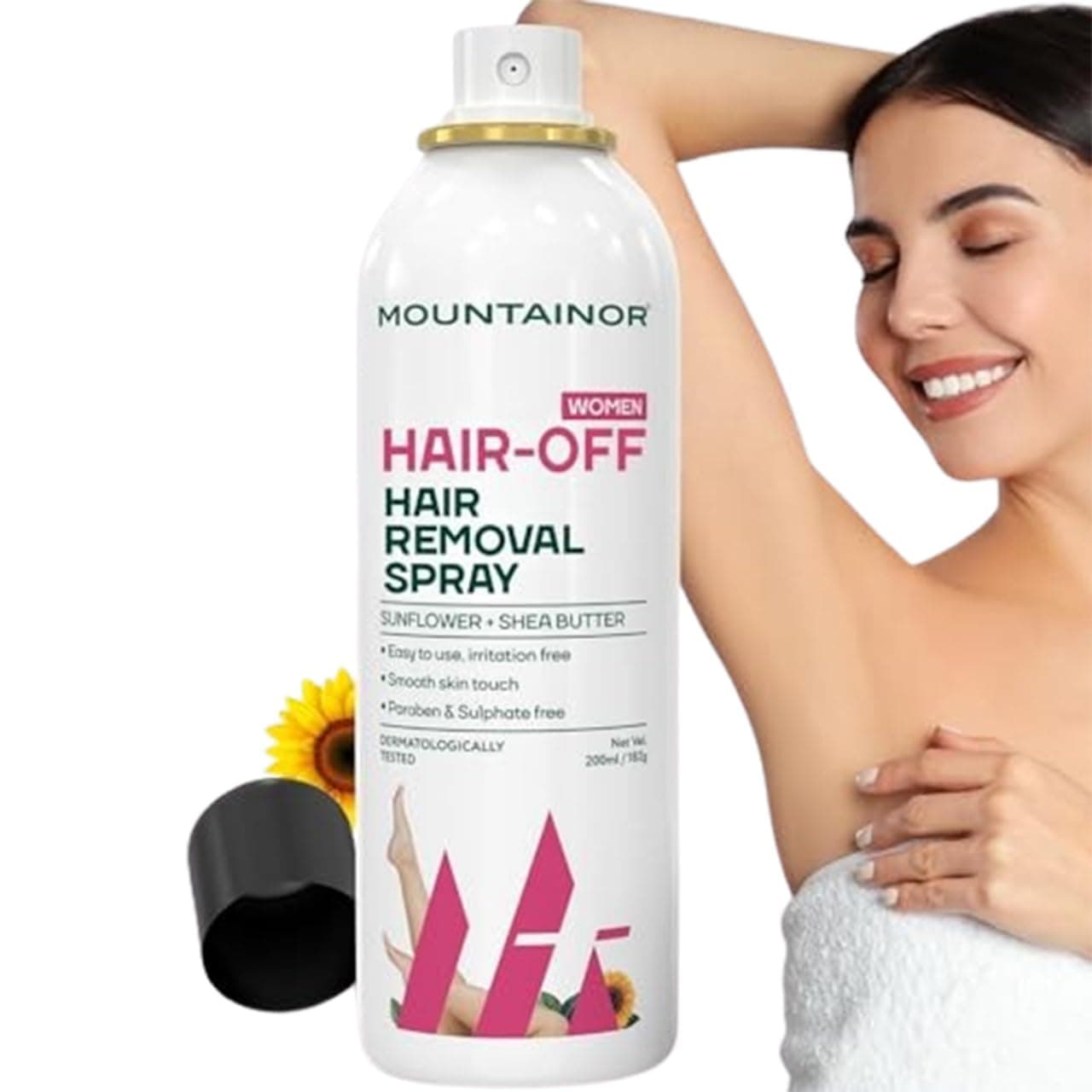MOUNTAINOR Hair Removal Spray for Women, Painless and Detans Body Hair Removal Cream for Arms, Legs & Under Arms Natural & Safe Certified (Dermatologically Tested) - 200 ml