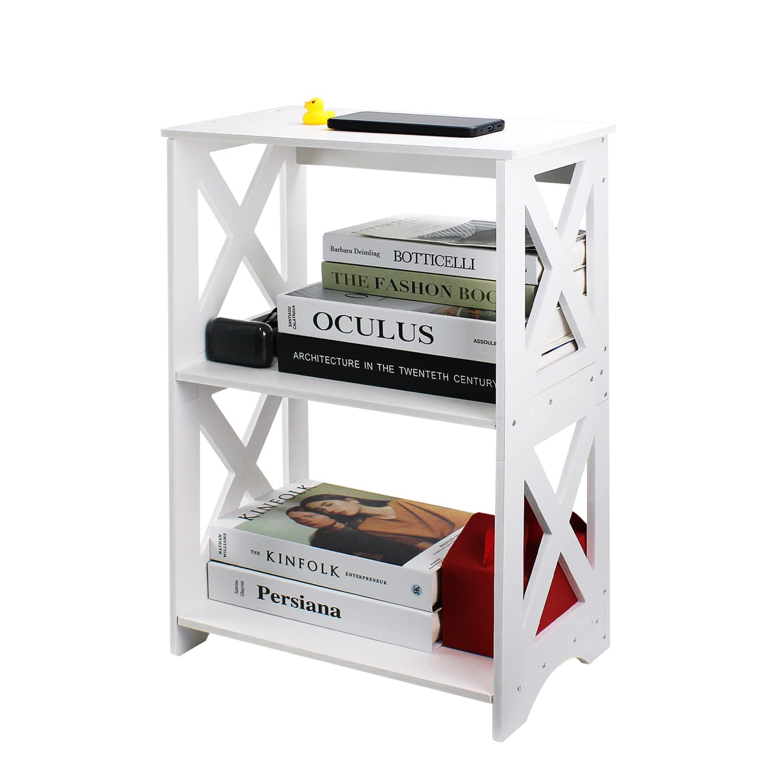 Lechay Small Side Table - White End Table for Small Spaces, Slim Nightstand, Bookshelf for Bedroom Office