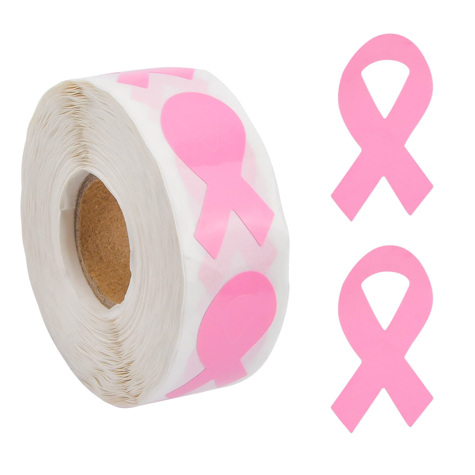 WANDIC 500Pcs Octobre Rose/Roll Pink Ribbon Breast Cancer Stickers Breast Cancer Awareness Adhesive Labels Pink Ribbon Stickers Souvenir Adhesive Labels for Charity Event(1.9 * 3.8cm)