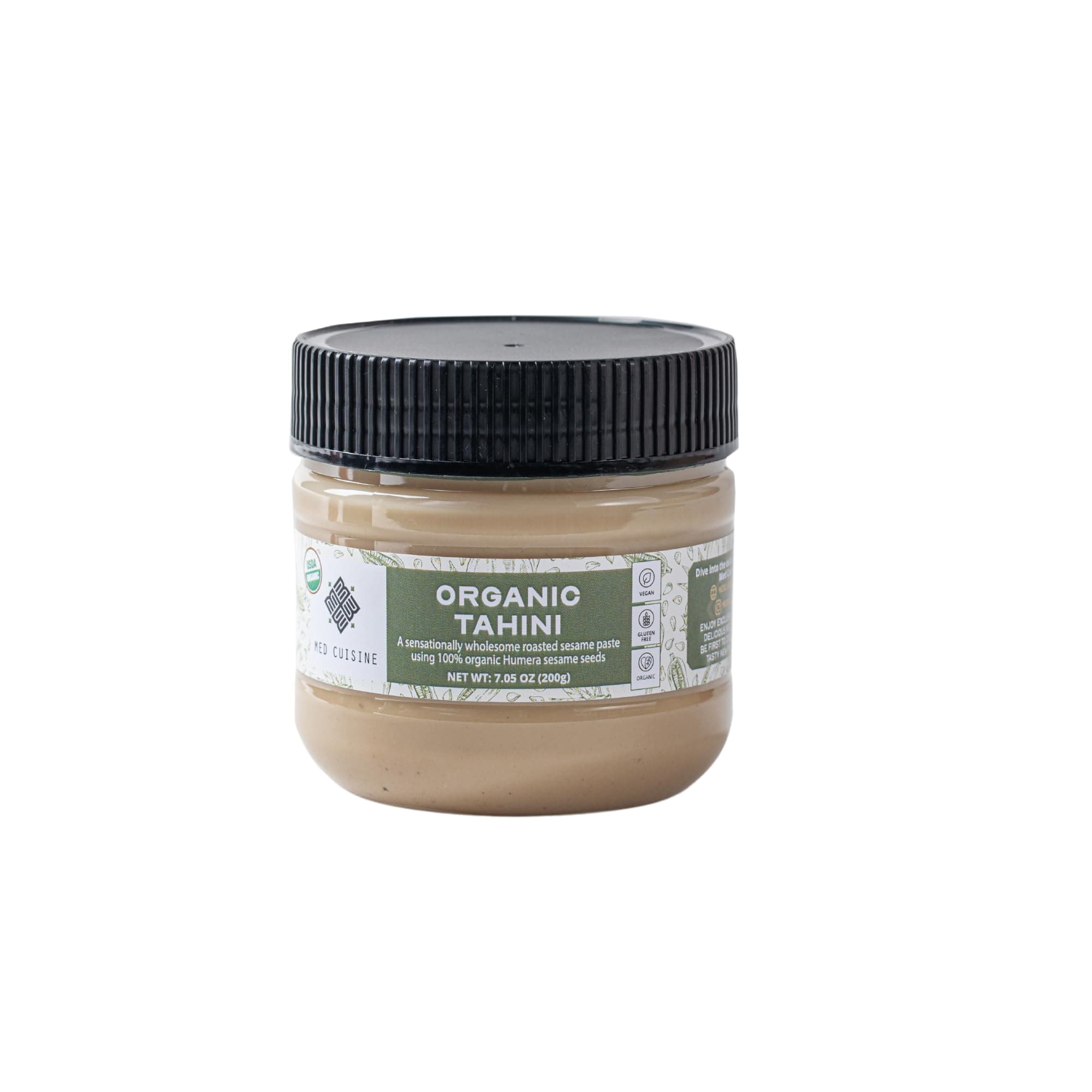 Med Cuisine 100% Organic Tahini 200gr - A Sensationally Wholesome Roasted Sesame Sauce Using 100% Organic Humera Sesame Seeds 200gr