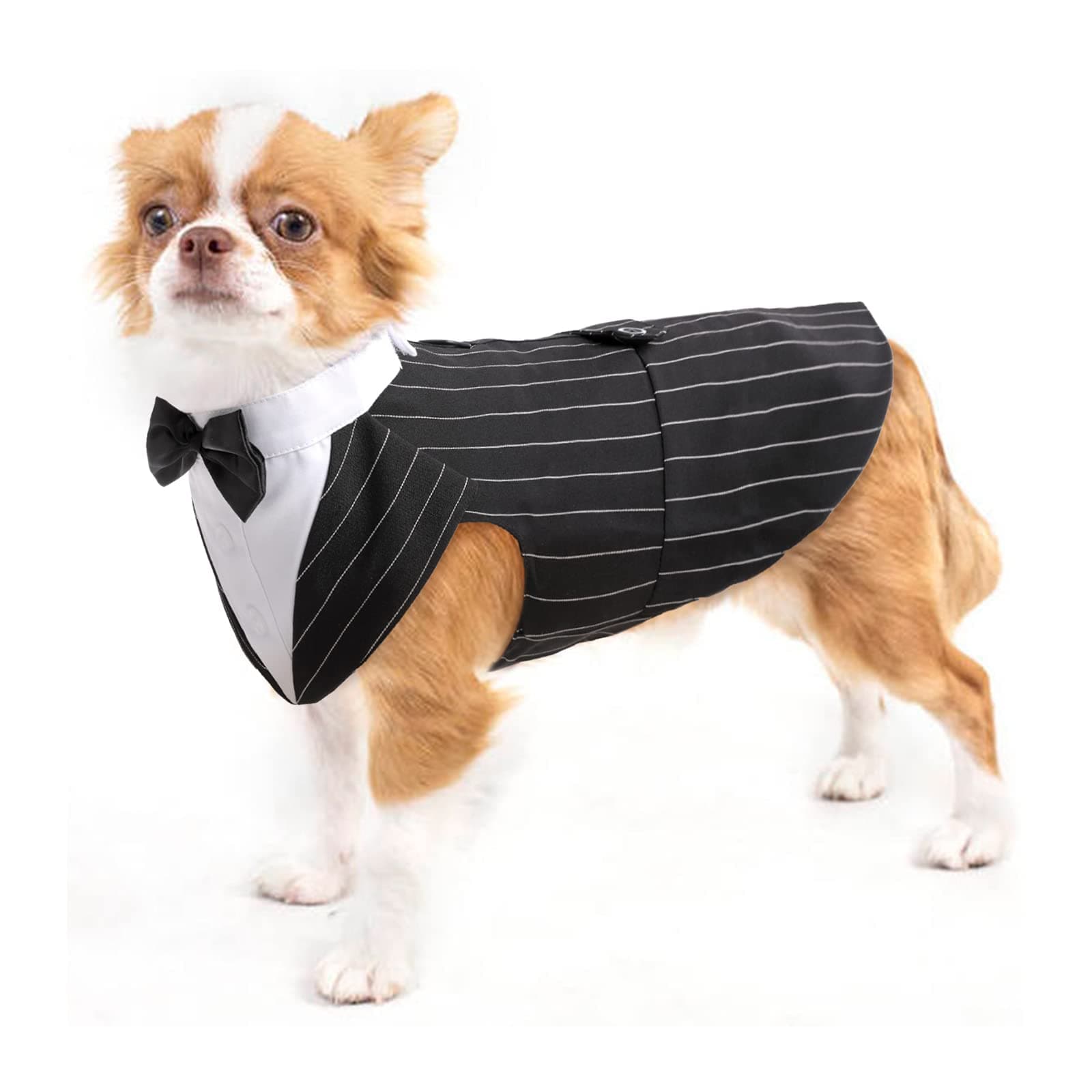 Dog Tuxedo Suit, Dog Clothes Coton Wedding Party Costume Puppy Formal Outfit Festival Shirt Coat Apparel with Detachable Bow Tie Bandana(Stripe, S)