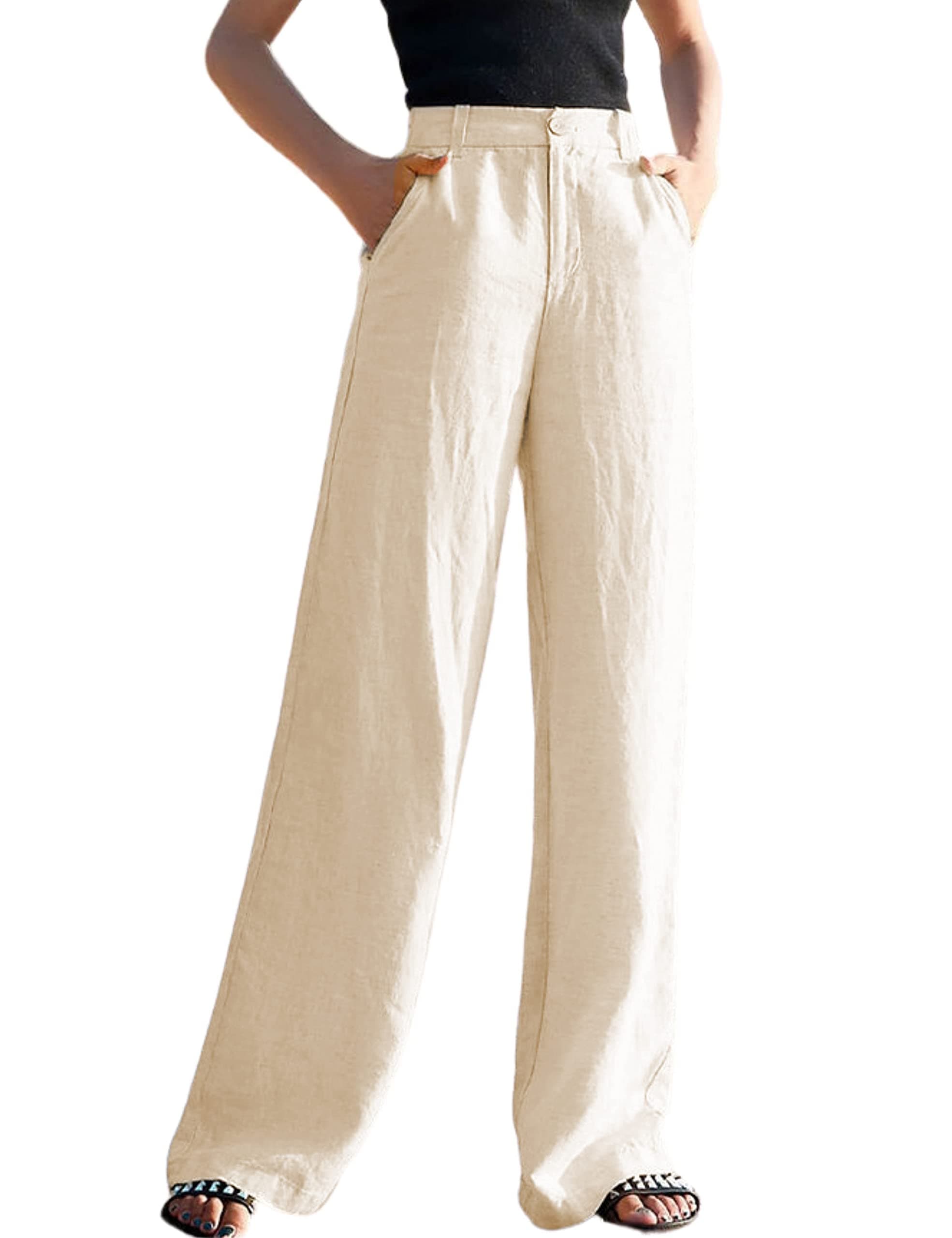 HooeverWomens Casual High Waisted Wide Leg Pants Button Up Straight Leg Trousers