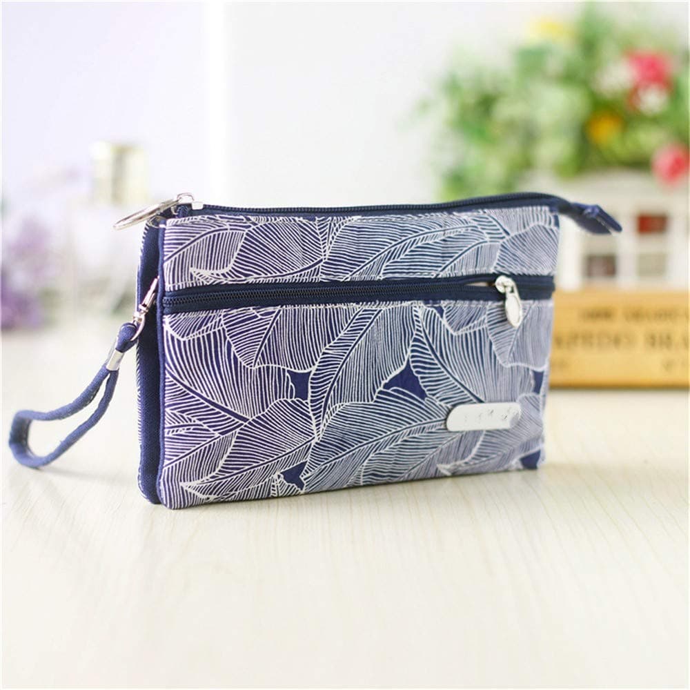 YangSJ Hand Cosmetic Bag Hand Cloth Cotton Mobile Bag,Blue-Leaf Lador