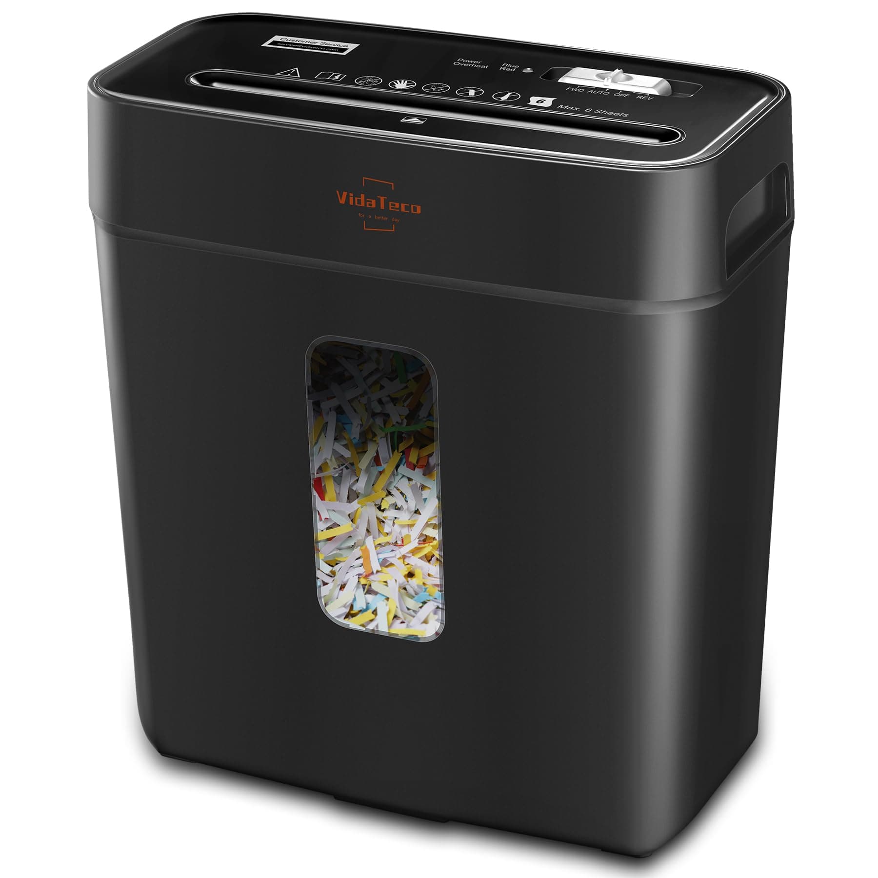 Cross-Cut Shredder, Heavy Duty 6 Sheet Shreds Paper/Card/Staple/Clip Paper Shredder for Home Office, High-Security Level P-4 5-Minute Continuous Shredding 11.5L Liftout Basket Black