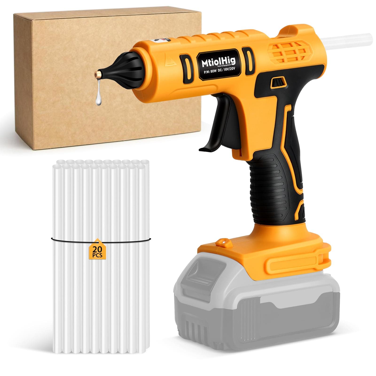 Cordless Hot Glue Gun, Handheld Wireless Power Heavy Duty Hot Glue Gun Full Size Kit with 20pcs 0.43'' Hot Glue Sticks for Home Repair, Arts & Crafts(Battery NOT Include)