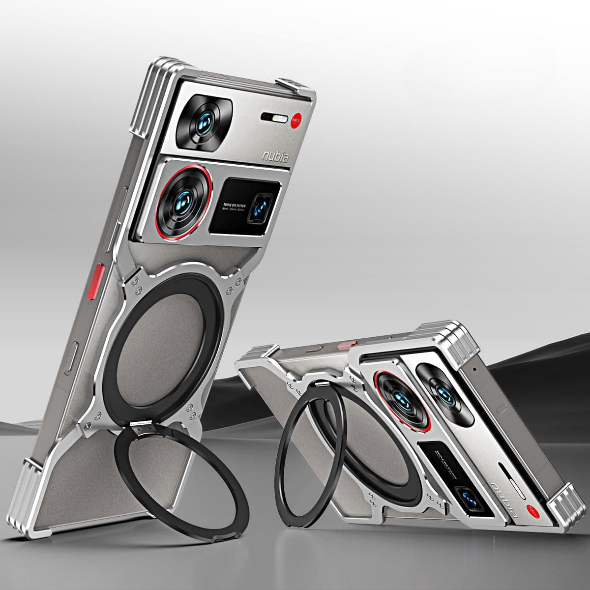 Gruattreay Metal Bumper Frame for ZTE Nubia Z60 Ultra,Shockproof Cooling Phone Case,Aluminum Alloy Metal Bumper Frame Protective Cover with Lens Protection and Magnetic Stand (Silver)