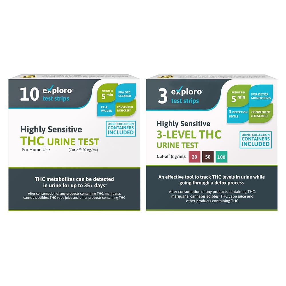 10-Pack Exploro Highly Sensitive at Home THC Drug Test Kit,THC Tests for Home 50 ng/ml + 3-Pack Multilevel THC Tests for Home, Marijuana Test Kit Home with 3 Level THC Drug Test for 20,50,100 ng/ml