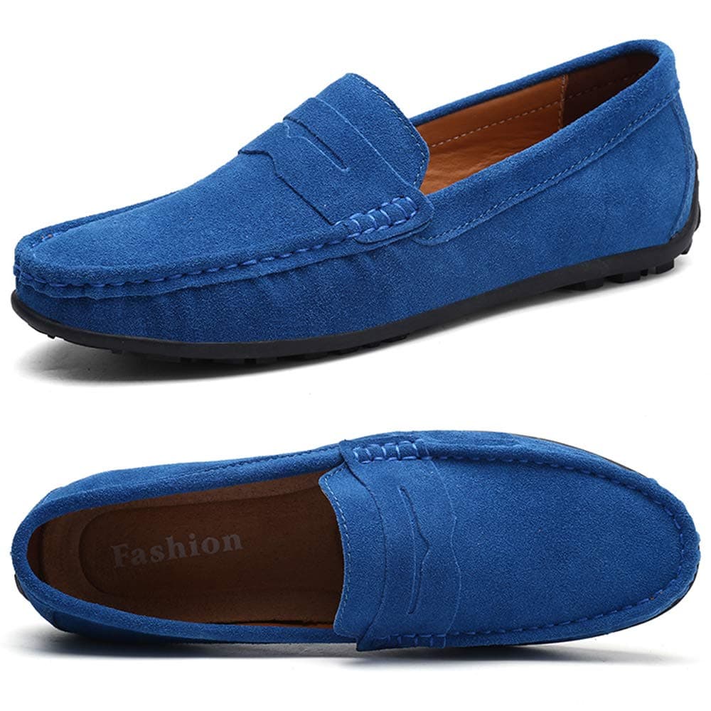 TSIODFO Driving Loafers for Men Suede Leather Slip on Comfort Casual Walking Shoes Moccasins Flats Fashion Driver Penny Shoes Light Blue Size 6.5