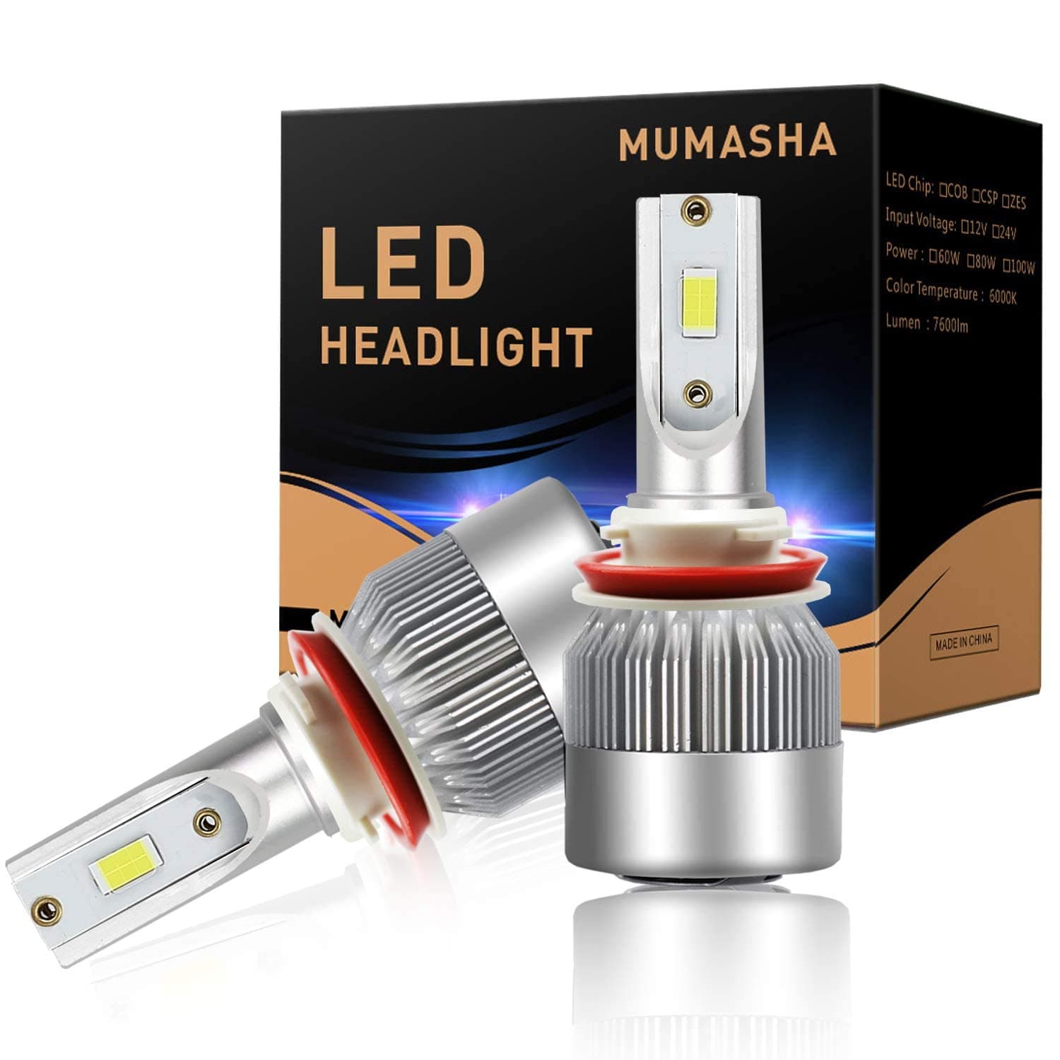 Simpo LED Headlight Bulbs H11 Headlight Bulb H8 H9 All-in-One Conversion Kit Led Headlights with CSP Chips 10,000 Lm 6500K Cool White Beam CSP Chips LED Bulbs IP68 Waterproof