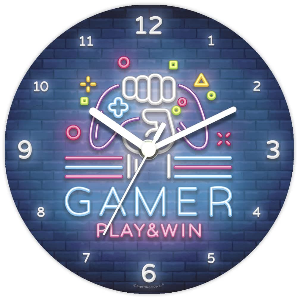 VIDEO GAME CLOCK - Neon Style - Glow in the Dark - Boys Bedroom, Kids room, Children's Wall Decor, Gift Clock for Boy or Girl - GAMER