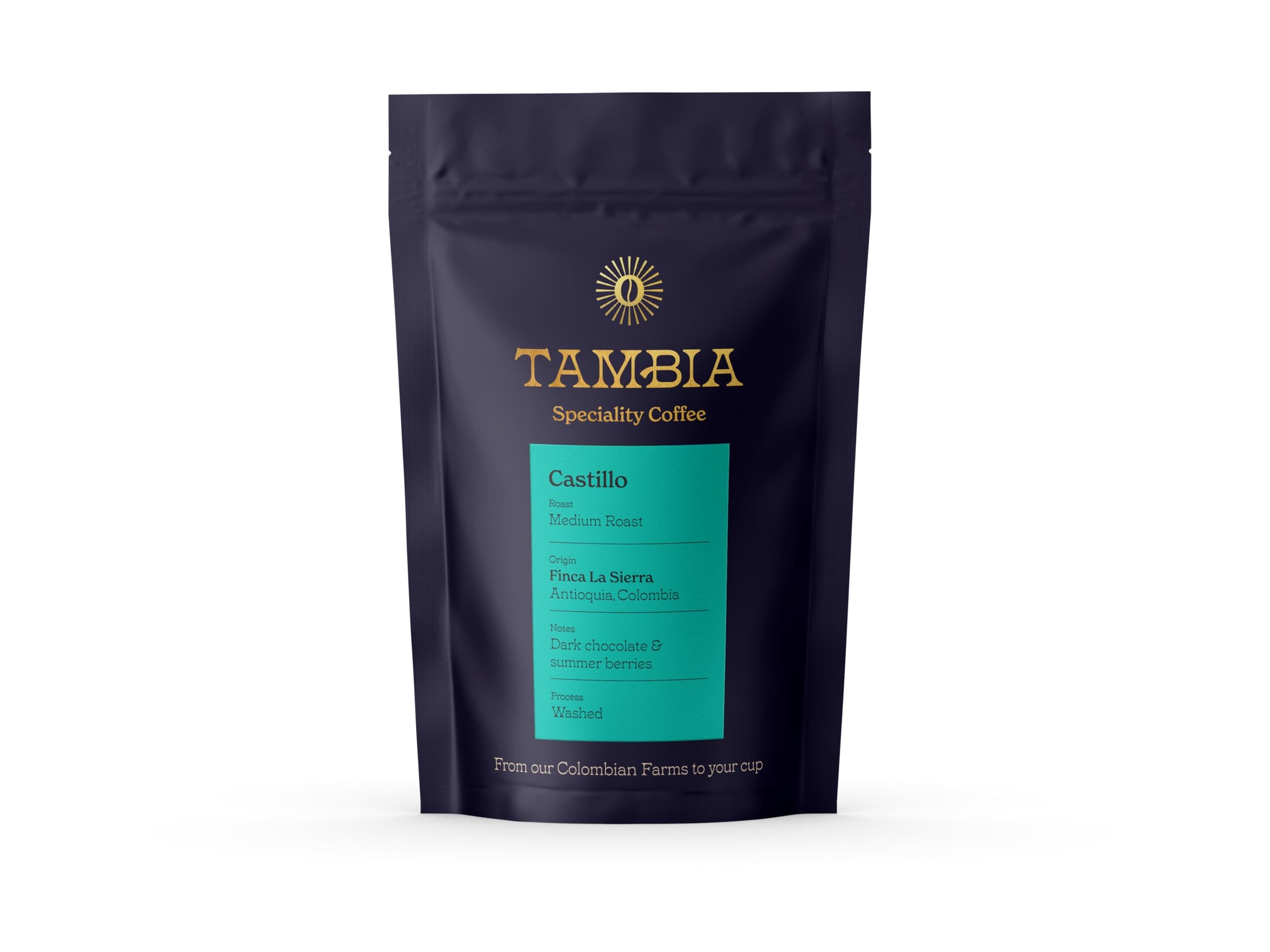 Colombian Coffee from Finca La Sierra | 100% Arabica Castillo | Medium Roast | Notes of Dark Chocolate & Summer Berries | Whole Bean | Rainforest Alliance Certified (500g, Medium Roast)