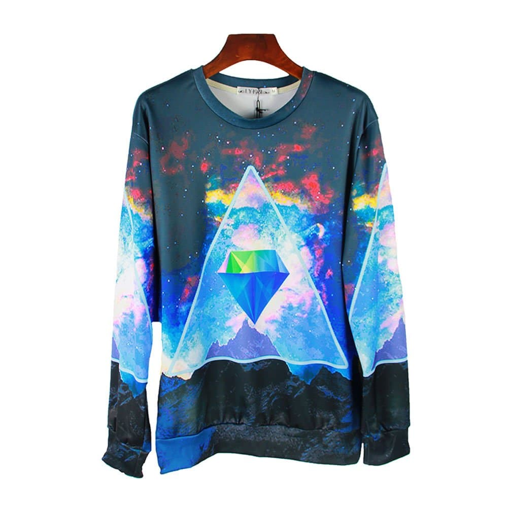Unisex hipster Galaxy Triangular Diamond 3D Sweatshirt Hoodies space Sweater (XL)