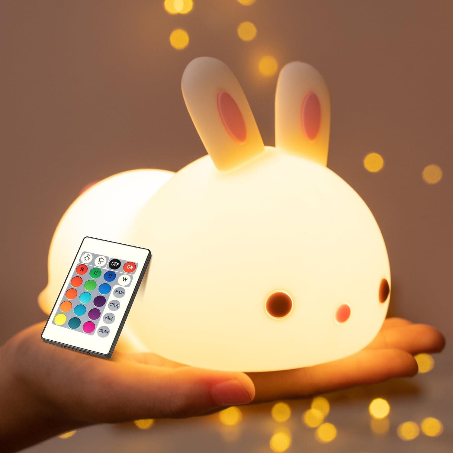 Mubarek Bunny Night Light for Kids, Remote Timer Kids Night Light Baby Night Light, 16 Color Changing Cute Night Light Lamp, Rechargeable Silicone Cute Stuff Nursery Lamp, Night Lights for Kids Room