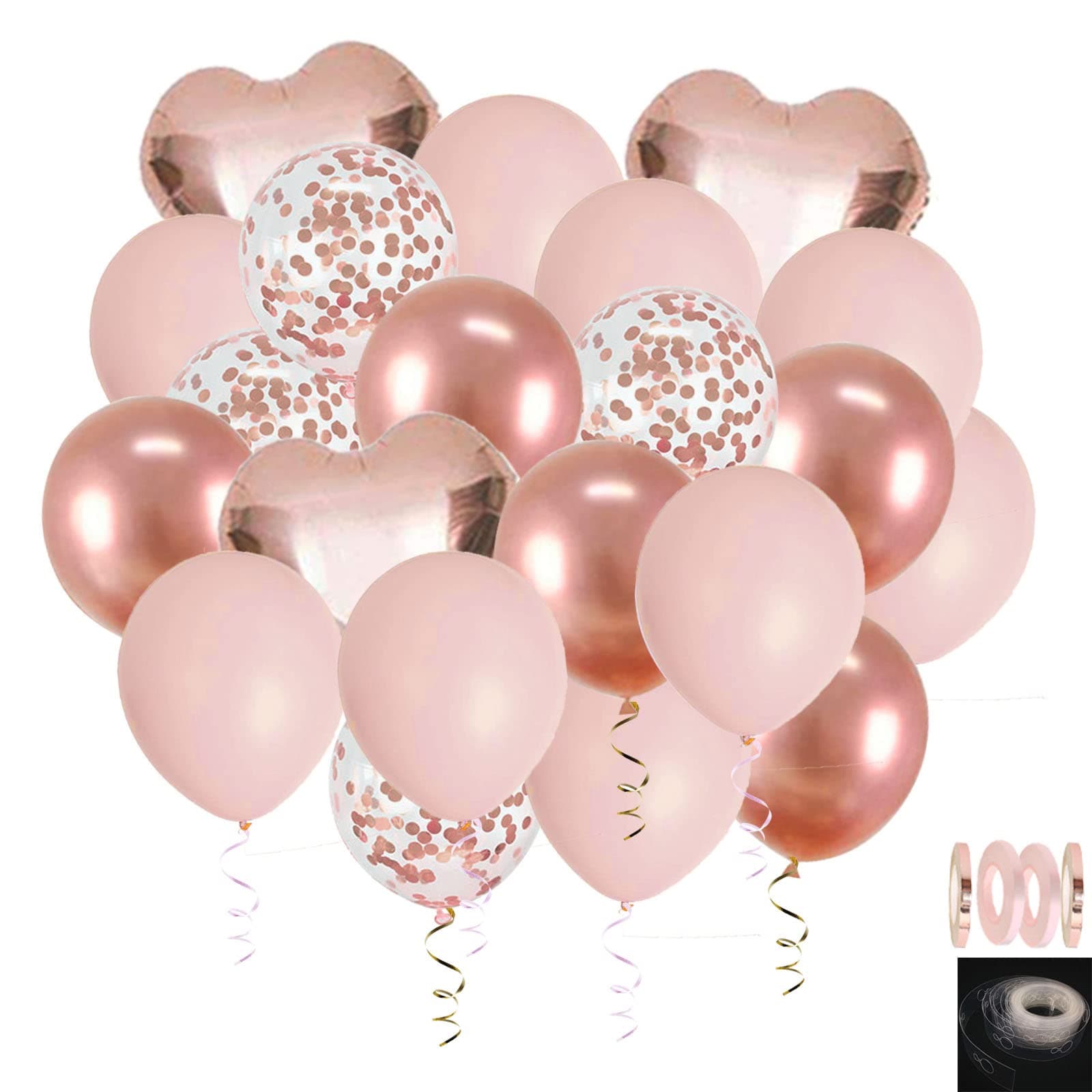 Ohighing Pack of 71 30 cm Balloons Pink Rose Gold Balloons Wedding Balloons Metallic Rose Gold Helium Balloons Garland Pink Rose Gold Heart Balloons