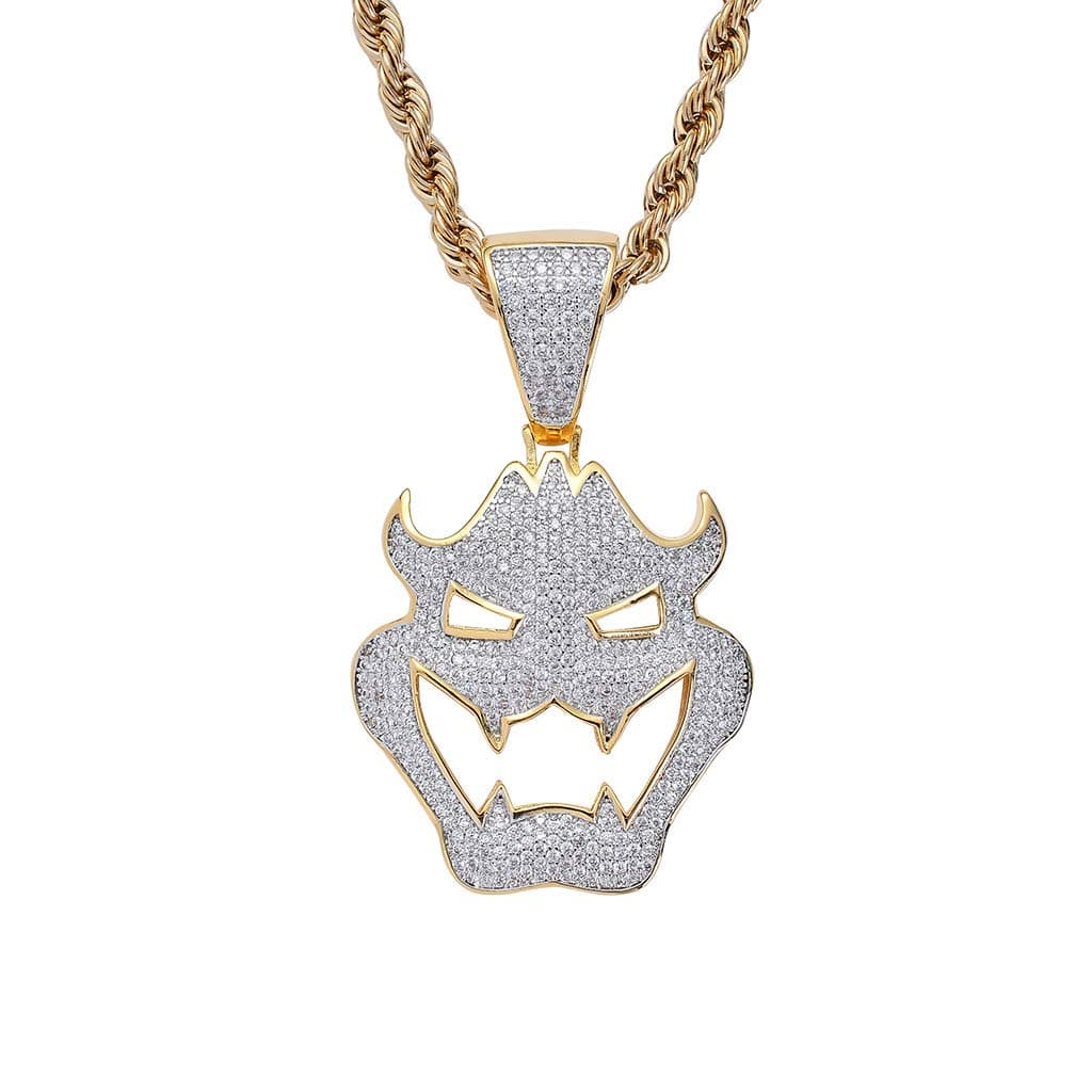 Jewelry Men Hip Hop Iced Out Bling CZ Diamond Vampire Mask & Bull Pendant 18K Gold and Silver Plated with 24 Inch Rope Chain