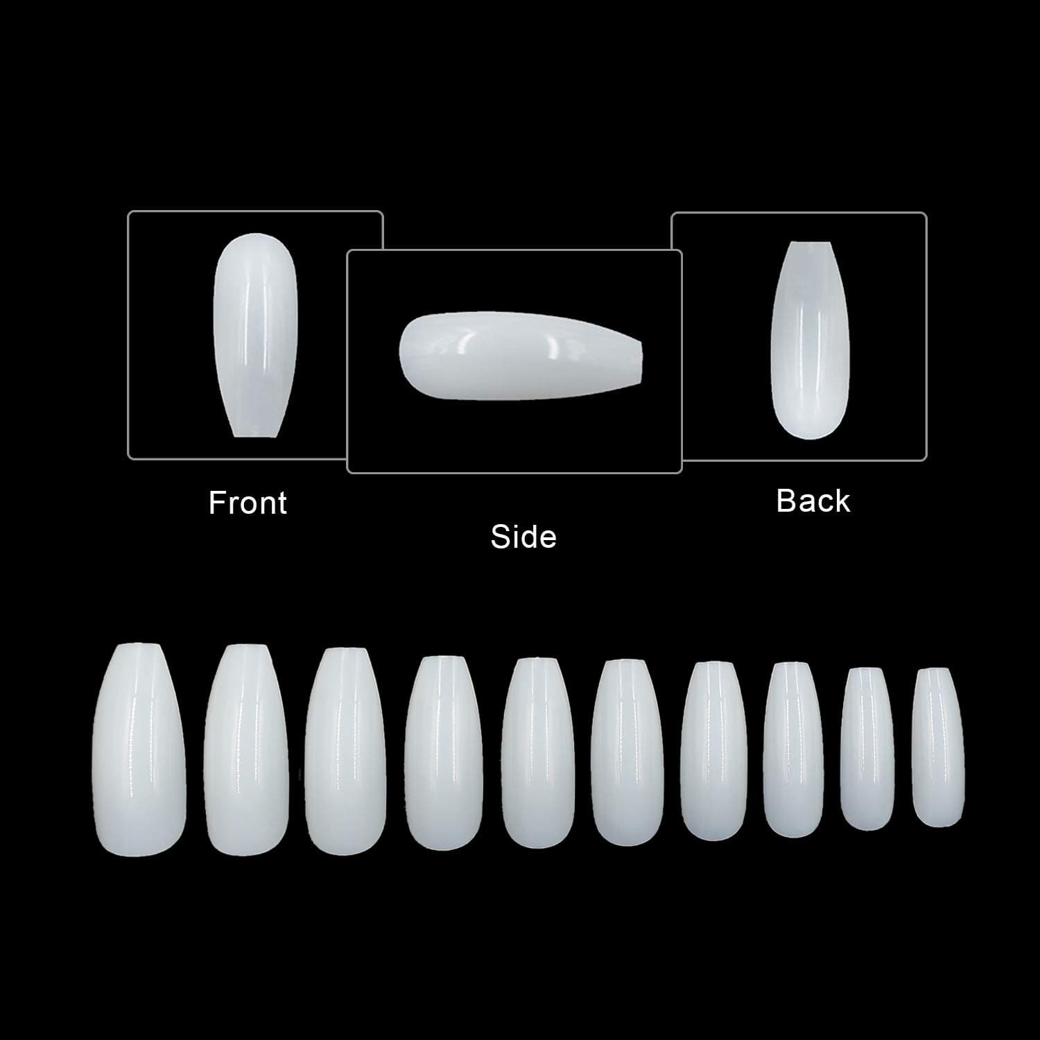 Coffin Nails Long Ballerina Fake Nails 10 Sizes Perfect Length Full Coverage Acrylic False Nail Tips For Nail Salons or DIY Nail Art At Home