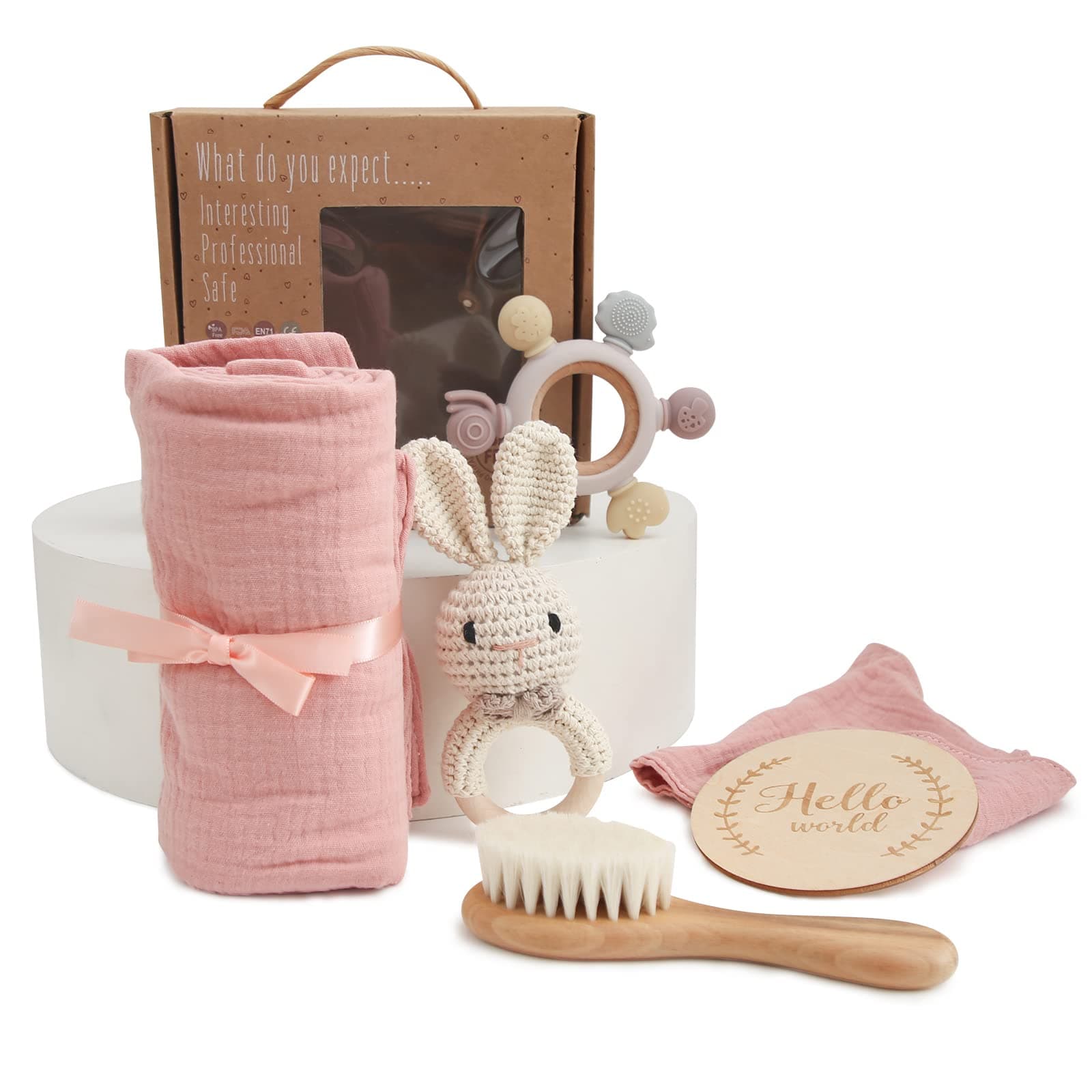 Baby Gift Set for Newborn New Baby Gift Set - Newborn Baby Essentials Baby Bath Set with Baby Blanket Baby Rattle - New Born Baby Girls Gift & Baby Boy Gifts for Baby Shower