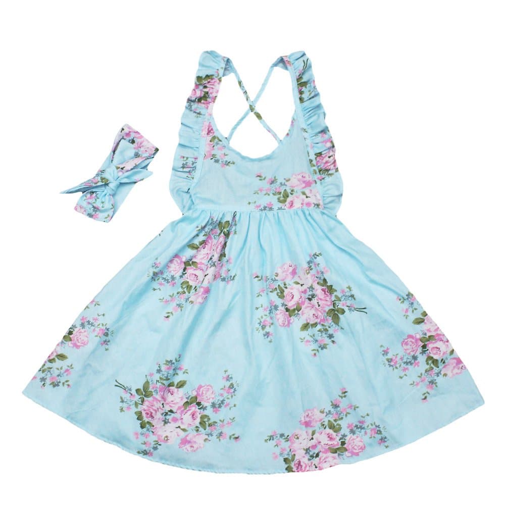 Luckikikids Baby Girl Dresses Summer Cotton Vintage Floral Halter Dress Clothes 1T -6T