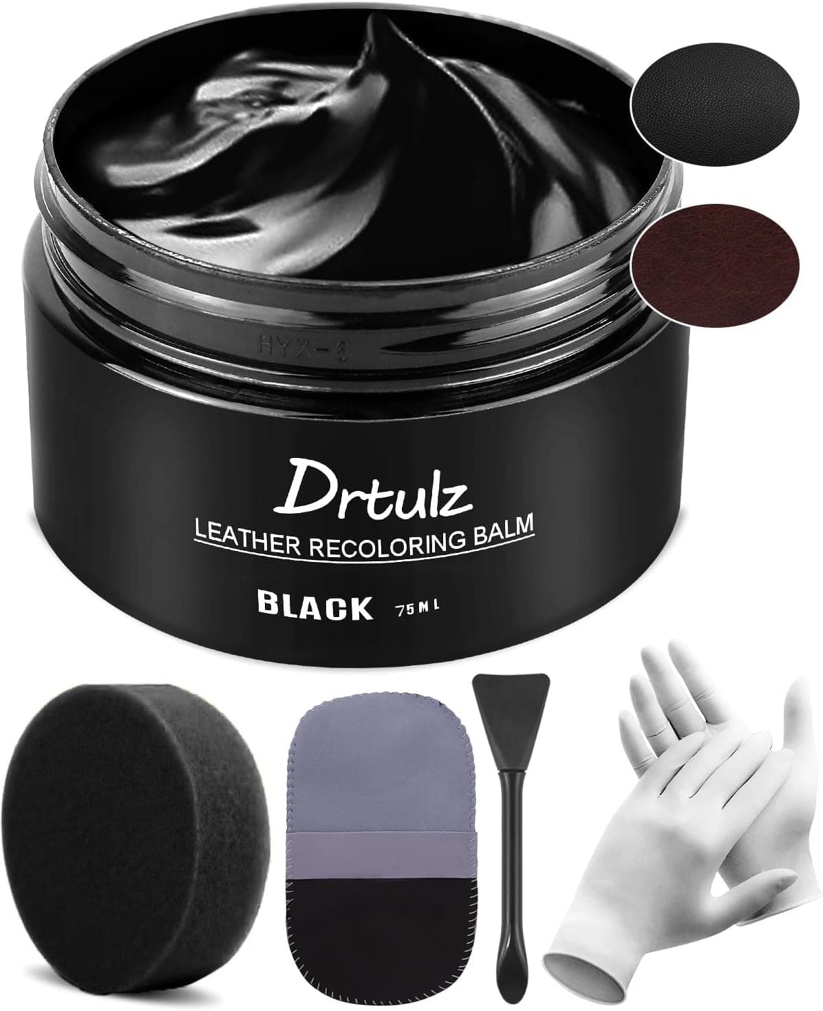 drtulz Black Leather Recoloring Balm, Leather Color Restorer Conditioner, Leather Repair Kits for Vinyl Furniture, Sofa, Car Seats, Shoes - Repair Leather Color on Faded & Scratched Leather Couches