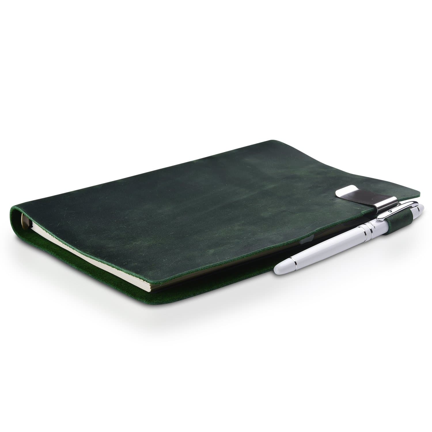 7Felicity Classic Writing Business Notebook,Leather Cover,9" x 6.5",Refillable Pages Journal Diary,Handmade Traveler's Notebook, Writing Pads,Wirebound Notebooks(114A) (Green)